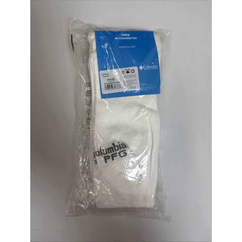 Columbia PFG Crew Mi-Chaussette Socks size 6-12 Mens 3 Pack White Arch‎ Support
